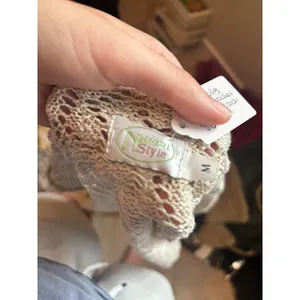 Crochet Pointelle Knit Cardigan Short Sleeve Boho Cottagecore Shrug Beige Medium thumbnail 2