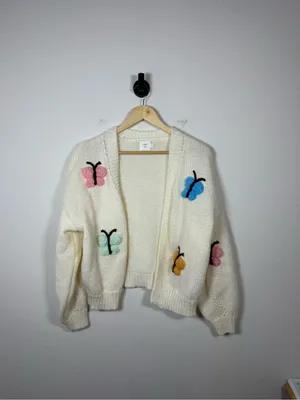Luna Ivy Chunky Knit Butterfly Cardigan 3D Novelty Open Front Size S thumbnail 2