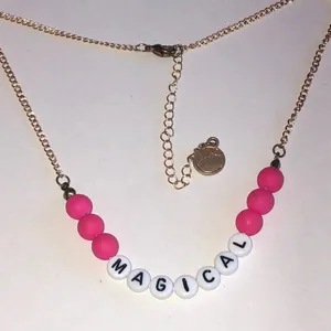Magical Gold Tone Pink and White Beaded Boho Necklace thumbnail 1