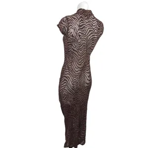 PrettyLittleThing Brown Mesh Animal Zebra Print High Neck Maxi Bodycon Dress 4 thumbnail 4