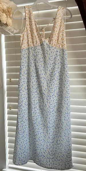 American Threads Floral Tie Back midi Dress Large Coquette Cottagecore Romantic thumbnail 1