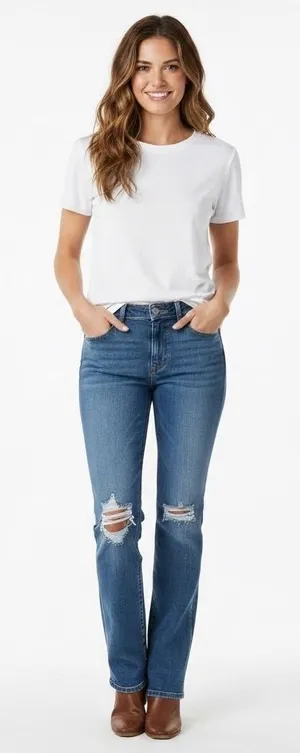 Old Navy Womens Size 6 Power Slim Straight Jeans Distressed Rips Blue Denim‎ thumbnail 1