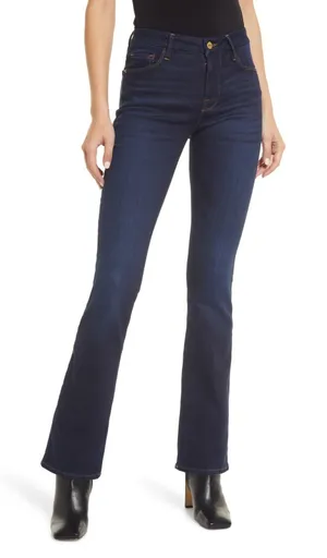 FRAME Le Mini Boot Jeans Dark Indigo High Rise Slit Hem Size 28 thumbnail 1