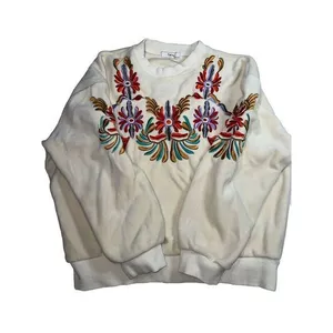 Vintage Cream Grandma Crewneck‎ Embroidered Velvet Sweater By Twins thumbnail 7