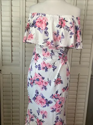 White Maxi Dress with Pink and Purple Floral Print thumbnail 4