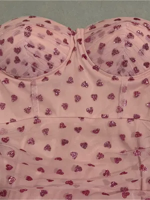 Superdown Fifi Pink Glitter Heart Strapless Mini Dress XS NWT Coquette Barbie thumbnail 8