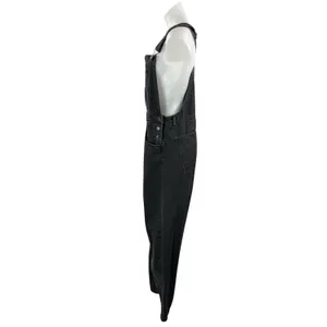 Free People Womens Black Washed Bib Straight Leg Denim Jean Overalls Jumpsuits M thumbnail 2