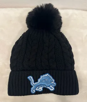 Detroit lions nfl Cozy Black Knit Beanie with Blue Lions logo Emblem! thumbnail 1