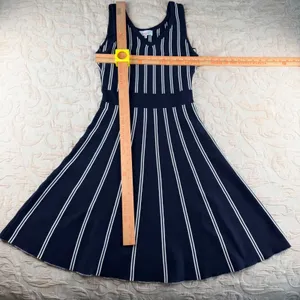 Magia USA Navy Blue White‎ Striped Knit Fit Flare Midi Dress Sleeveless Large thumbnail 6