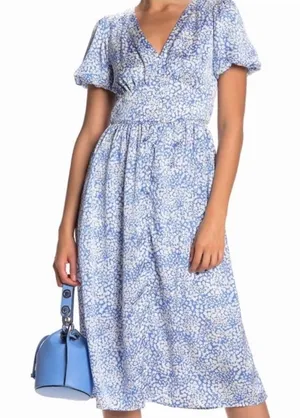 Abound Women's‎ Blue Floral Print Short Sleeve Midi Dress Summer Size Small thumbnail 1