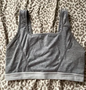 gray Nike Dri-FIT Swoosh Soft Tee Sports Bra thumbnail 1