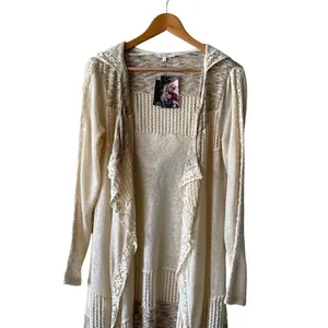 Miss Me Pointelle & Crochet Hooded Cardigan Sweater Medium NWT thumbnail 3