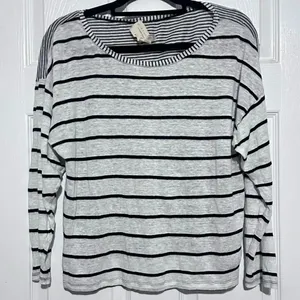 ALICE + OLIVIA Long Sleeve Linen Blend Shirt‎ Black White Stripe Womens Medium thumbnail 1