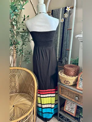 Gap Brown Strapless Smocked Maxi Dress Color Block Built-In Bra Medium thumbnail 4