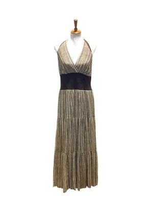 Jonathan Martin Y2K Silk Halter Striped Maxi Dress Beige Size 16 Coastal Beach thumbnail 2