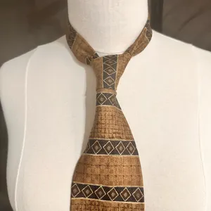 J Ferrar Vintage Silk Tie Men's Brown Geometrics Office Elegant Necktie Classic thumbnail 2