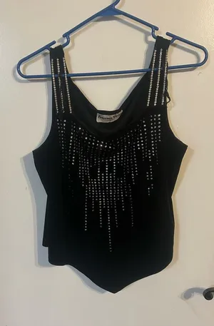 Vintage 80’s rhinestone top Silver Size L thumbnail 1