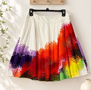 Cordelia Women’s Size 6 Multicolor‎ Abstract Print Pleated Cotton Skirt thumbnail 1