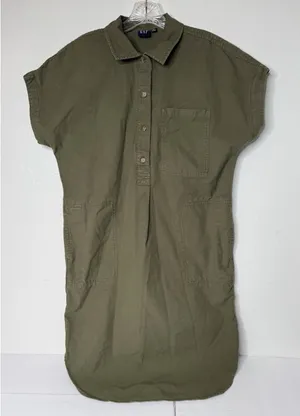 GAP Utility Popover Shirt Dress Women Sz Small Army Green Minimal Hipster Casual thumbnail 1