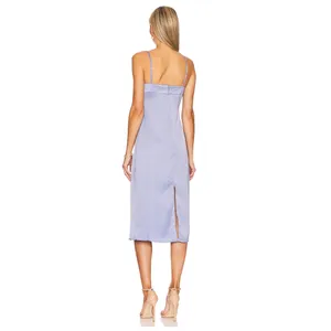 WeWoreWhat Cowl Midi Slip Dress Satin Charmeuse Slate Blue Classic US 0 NWT thumbnail 3