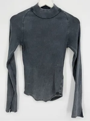 FP We The Free Pixie Tee Black Washed Ribbed Long Sleeve Mock Neck Boho Small thumbnail 2