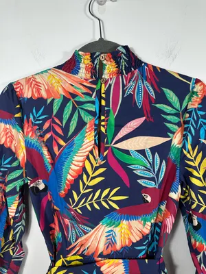 FARM Rio for Anthropologie Aves‎ Mini Dress Tropical Parrot Print Belted Size XS thumbnail 8