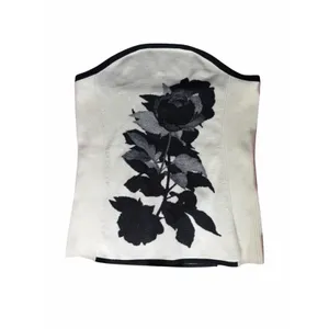 Anthropologie Black Rose Strapless Corset Tube Top Ivory XS thumbnail 3