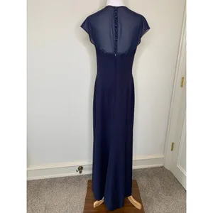 Donna Morgan Navy Blue Formal Maxi Dress Sz 10 Sheer Neckline thumbnail 2