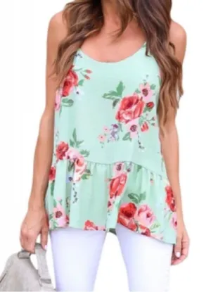 Light Mint Floral Racerback Tank Green thumbnail 1