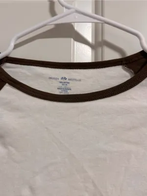 Brandy Melville Brown and White Long Sleeve Raglan Tee thumbnail 3