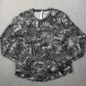 Lululemon Women's 6 Rise and Run Long Sleeve Top Tear it Up Alpine White Black thumbnail 1