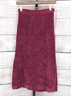 Anthro Hutch Burgandy Velour Midi Skirt Size XS thumbnail 1
