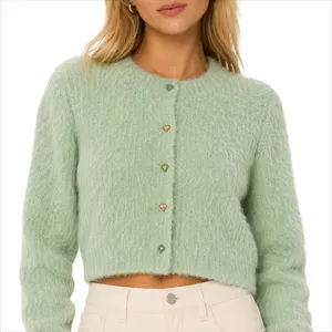 Free People Celeste Cardi Mint Green Cropped Fuzzy Cardigan XL thumbnail 1