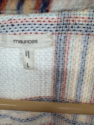 Maurices Lightweight Striped Jacket shacket in White, Blue, Orange plaid L fall thumbnail 9