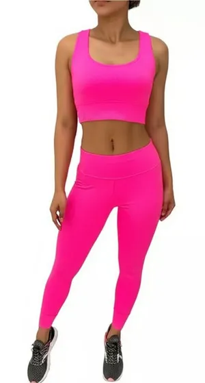 Womens Ribbed Crop Top Size L Neon Pink Scoop‎ Neck Ribbed Knit Athletic Casual thumbnail 1