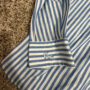Vintage Izod Lacoste Blue White Striped Button Down Shirt Womens 12 Preppy Logo thumbnail 5