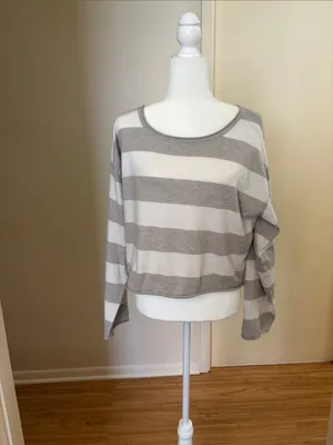 Light Gray and White Striped Boatneck Sweater thumbnail 2
