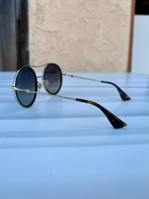 Gucci GG0061S brow bar round sunglasses 56mm gold frames green gradient lenses thumbnail 12