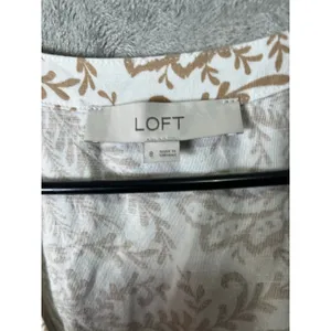 LOFT Linen Blend Beige Paisley Button Front Dress V Neck Summer Cottagecore 8‎ thumbnail 5