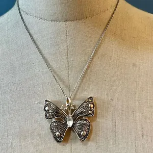 Silver tone Butterfly pendant necklace thumbnail 2