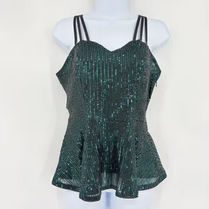 Grace Karin Y2K Sequin Top Sz S Teal Strappy Peplum Clubwear Indie Holiday Glam thumbnail 2