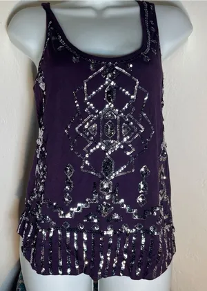 Express Women's Purple Sequin Embellished Tank Top. Size S/P thumbnail 1