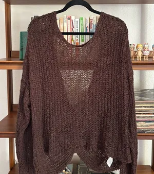 Madewell Open-Knit V-Neck Sweater in Dark Brown thumbnail 1