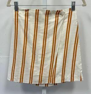 Sancia‎ Striped Wrap Mini Skirt Ochre Cream Tencel Linen Blend XS Summer Boho thumbnail 1