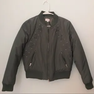NEW LF Stores Charcoal Gray Bomber Jacket thumbnail 1