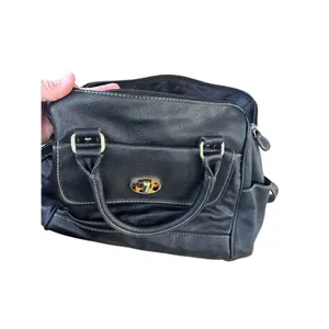 Unbranded Womens faux leather black purse handbag side pockets dual handle strap thumbnail 7