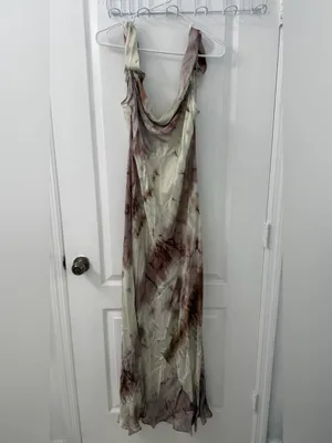NWT- ZARA Satin Tie-Dye Maxi Slip Dress Off Shoulder Purple Cream Sz XL thumbnail 6