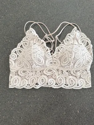 PINK Victoria's Secret Lace Crisscross Bralette - Cream size M thumbnail 4