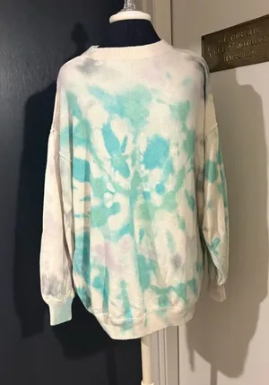 Free People Tie-Dye Crewneck Sweater - Mint & White in 100% cotton thumbnail 1