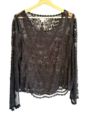 Xhilaration Whimsigoth Romantic Goth Sheer Black Lace Top Size L/XL Boho Witchy thumbnail 1